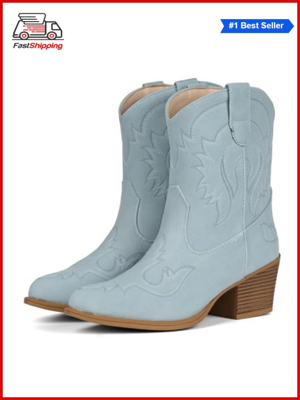Women's Ankle Cowboy Boots Pointed Toe Vegan Leather Western Booties